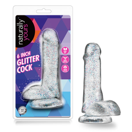 Blush Naturally Yours 6-inch Glitter Dildo — Sparkling Clear - BL-54309