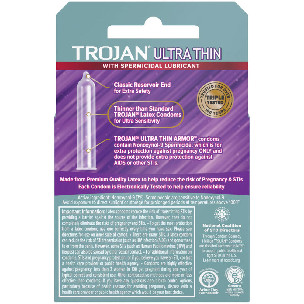 Paradise Marketing Trojan Ultra Thin Armor Spermicidal Condoms - 3 Pack - TJ92720