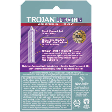 Paradise Marketing Trojan Ultra Thin Armor Spermicidal Condoms - 3 Pack - TJ92720