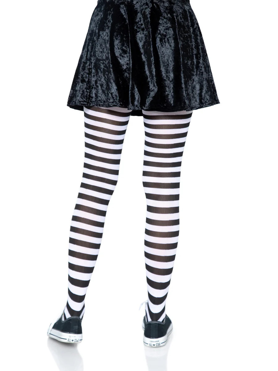 Leg Avenue Nylon Striped Tights, Black & White, One Size - LA-7100BW