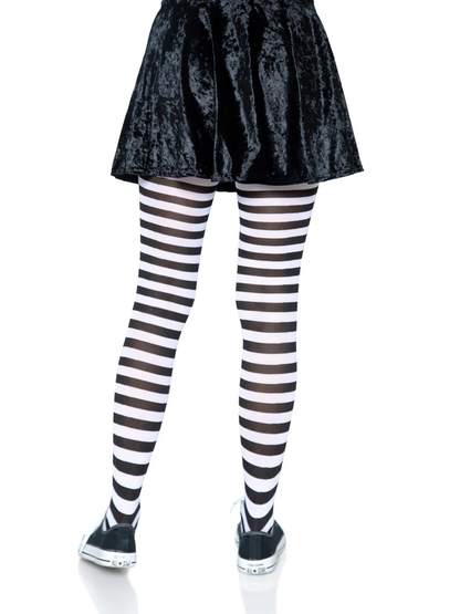 Nylon Striped Tights Black White Os