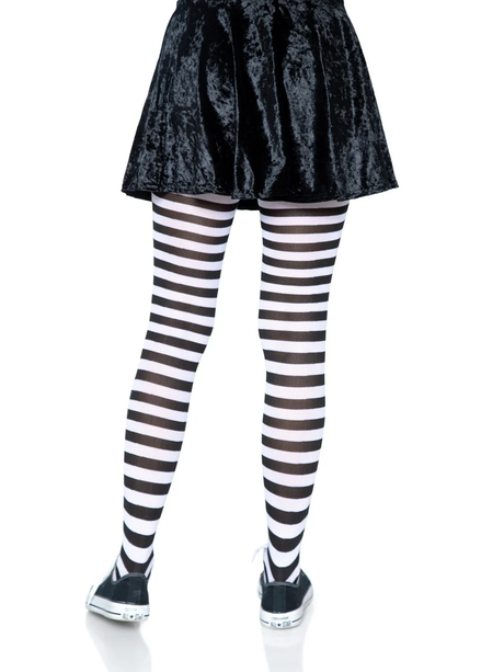 Leg Avenue Nylon Striped Tights, Black & White, One Size - LA-7100BW