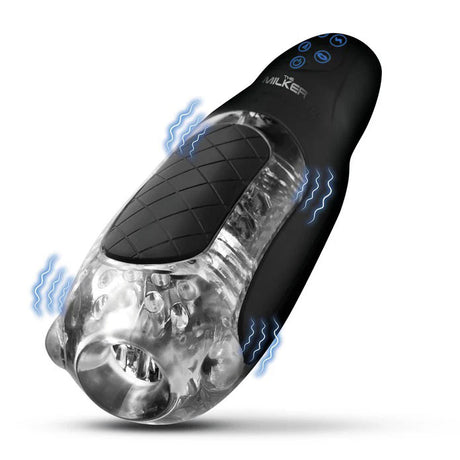 XR Brands Pleasure Grip Sucking & Vibrating Masturbator — Black - MK-AH608