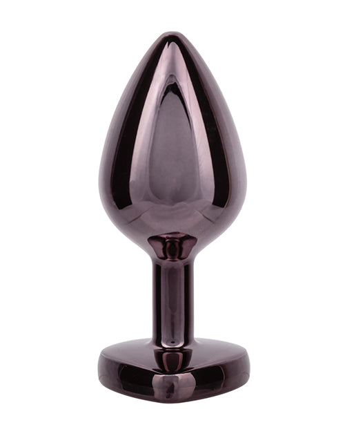 Jewel Large Heart Butt Plug with Black Diamond Accent, Black