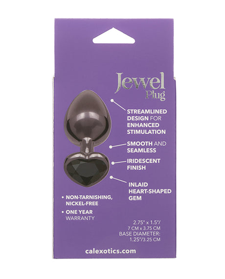 Jewel Large Heart Butt Plug with Black Diamond Accent, Black