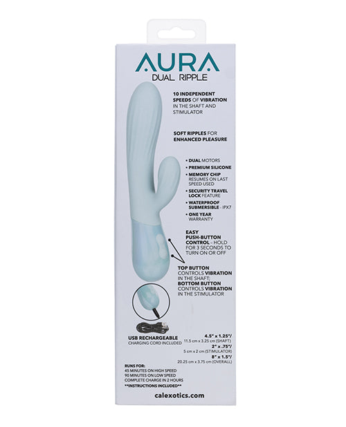 Aura Dual Ripple Dual Massager with Rippled Shaft and External Stimulator