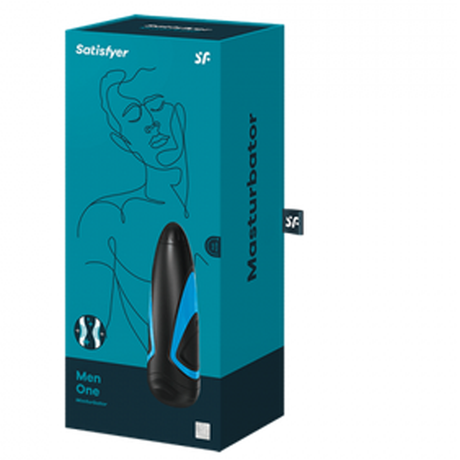 Satisfyer Men One Manual Masturbator — Black/Blue, Cyberskin Sleeve - SAT-MEN