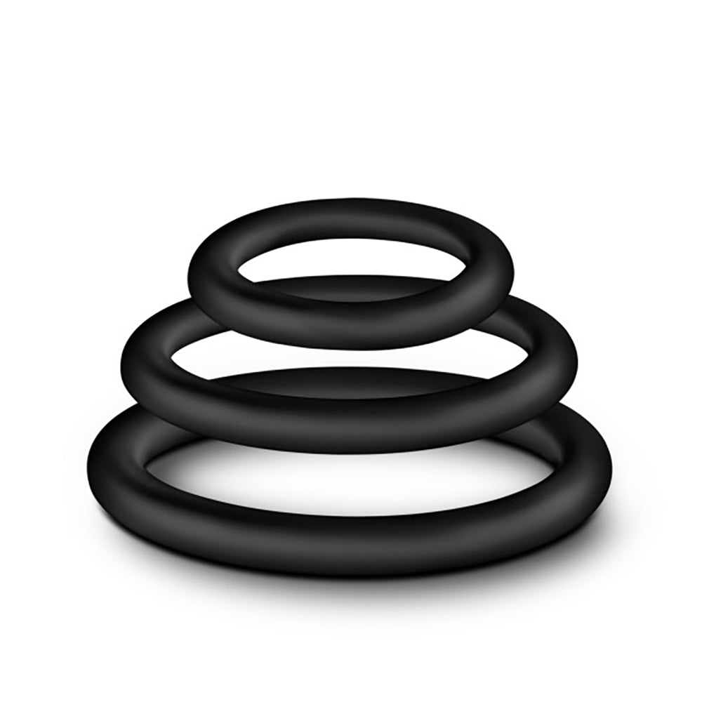 Blush Performance Pure Silicone Cock Ring Set — 3 Sizes, Black - BL-370815
