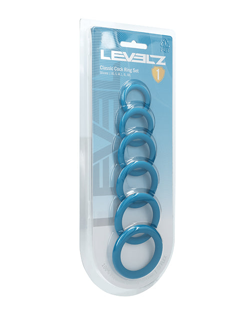 Shots Levelz Classic Silicone Cock Ring Set of 6 All Sizes - Teal by Levelz