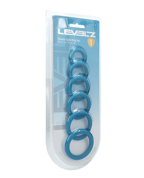 Shots Levelz Classic Silicone Cock Ring Set of 6 All Sizes - Teal by Levelz