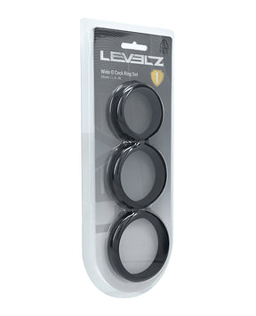 Shots Levelz Wide O Silicone Cock Ring Set of 3 (42 mm, 50 mm, 55 mm) - Black by Levelz