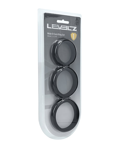 Shots Levelz Wide O Silicone Cock Ring Set of 3 (42 mm, 50 mm, 55 mm) - Black by Levelz