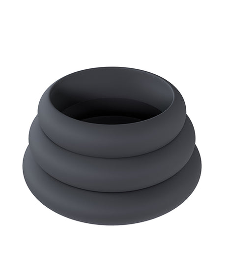 Shots Levelz Wide O Silicone Cock Ring Set of 3 (42 mm, 50 mm, 55 mm) - Black by Levelz