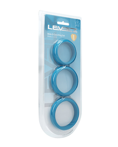 Shots Levelz Wide O Silicone Cock Ring Set of 3 (42 mm, 50 mm, 55 mm) - Teal by Levelz