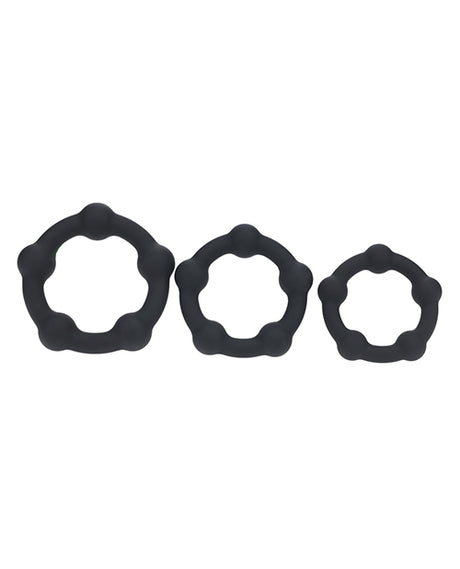 Shots Levelz Beaded Silicone Cock Ring Set of 3 (35 mm, 40 mm, 45 mm) - Black by Levelz