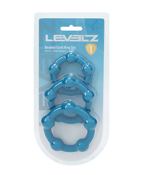 Shots Levelz Beaded Silicone Cock Ring Set of 3 (35 mm, 40 mm, 45 mm) - Teal by Levelz