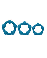 Shots Levelz Beaded Silicone Cock Ring Set of 3 (35 mm, 40 mm, 45 mm) - Teal by Levelz