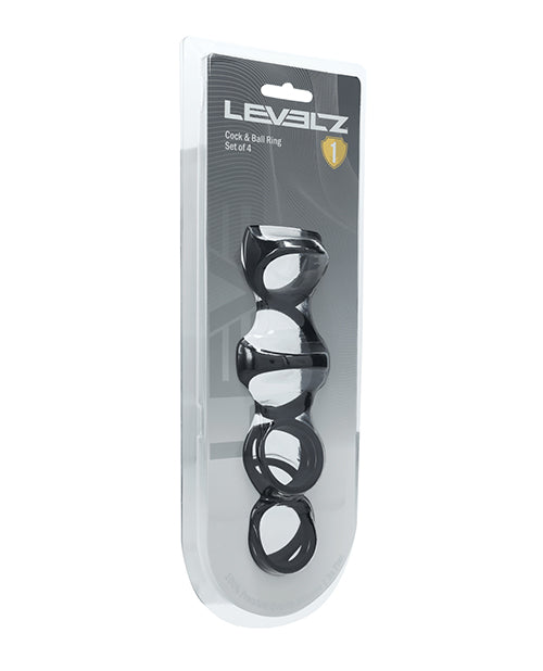 Shots Levelz Set of 4 Silicone Cock & Ball Rings - Black by Levelz