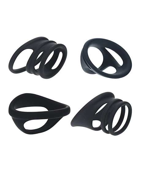 Shots Levelz Set of 4 Silicone Cock & Ball Rings - Black by Levelz