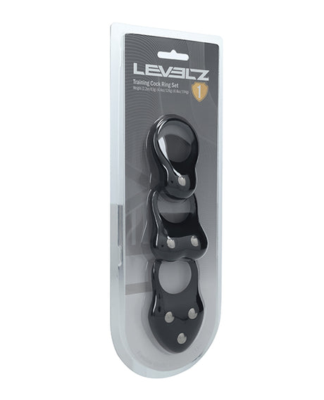 Shots Levelz Silicone Training Cock Ring Set of 3 - Black by Levelz