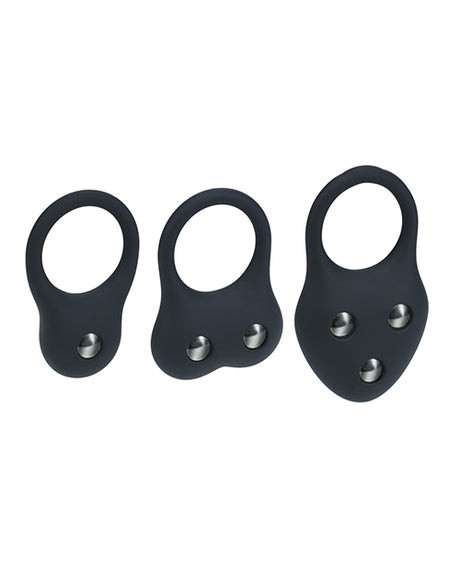 Levelz Silicone Weighted Cock Ring Set of 3 — Black