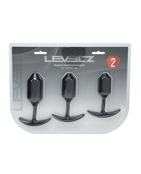 Shots Levelz Silicone Weighted Anal Plug Training Kit Set of 3 - Black by Levelz
