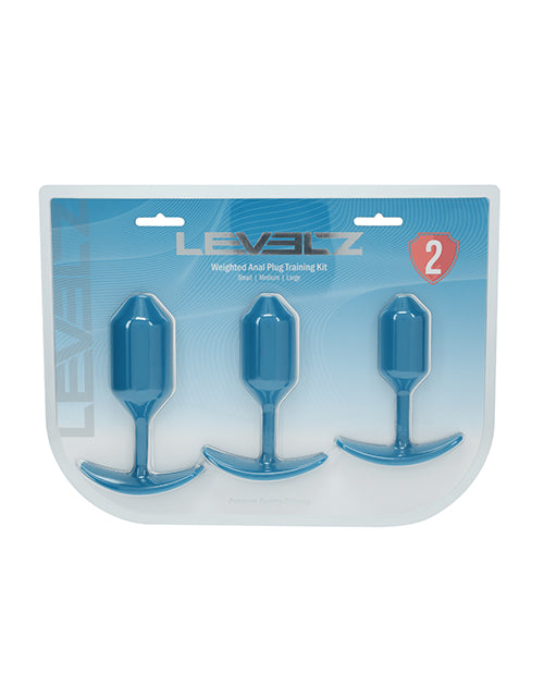 Shots Levelz Silicone Weighted Anal Plug Training Kit Set of 3 - Teal by Levelz