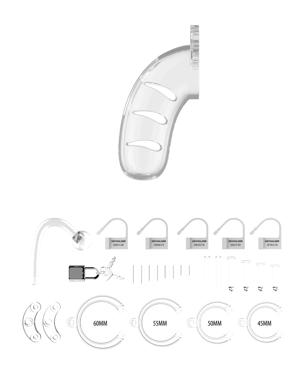 Shots Man Cage 4.5" Cock Cage w/Plug 11 - Clear by Man Cage
