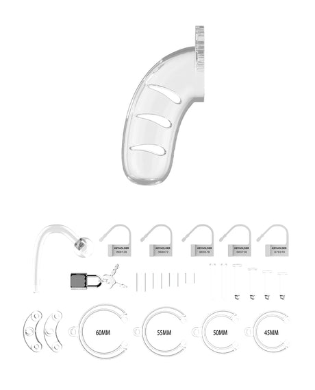 Shots Man Cage 4.5" Cock Cage w/Plug 11 - Clear by Man Cage