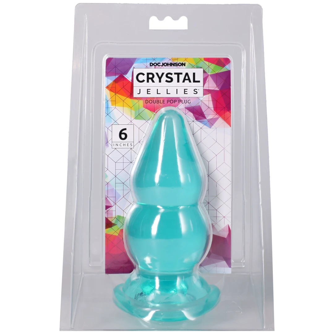 Doc Johnson Crystal Jellies Double Pop Plug — 6 Inch Teal - DJ0288-97-CD