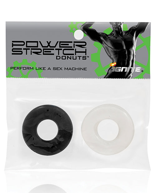 Ignite Power Stretch Donut Cock Ring - Clear/Black Pack of 2 by Ignite