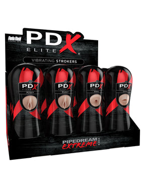 Pipedream PDX Elite Vibrating Strokers — Display of 12 (4 Vaginal, 4 Anal, 4 Oral) - PDRD520-99