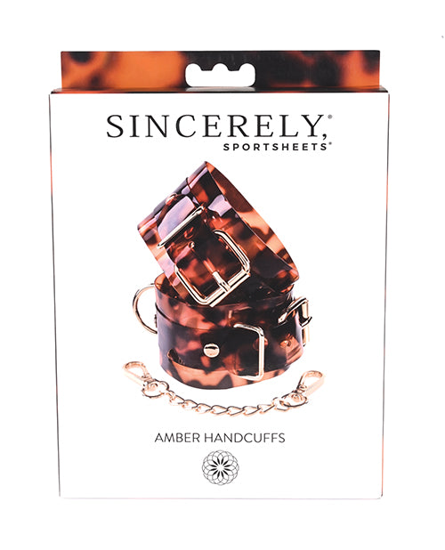 Sincerely Amber Hand Cuffs — Tortoiseshell-Style Bondage Cuffs