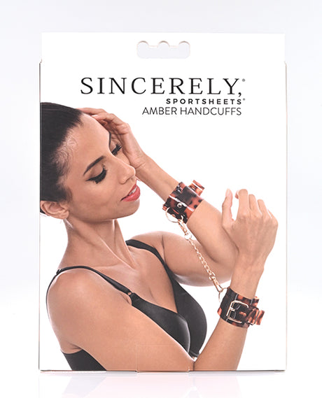 Sincerely Amber Hand Cuffs — Tortoiseshell-Style Bondage Cuffs