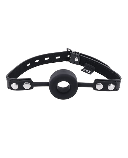 Edge Silicone Ring Gag, Black - Adjustable Faux Leather Strap