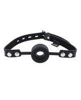 Edge Silicone Ring Gag, Black - Adjustable Faux Leather Strap