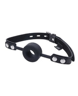 Edge Silicone Ring Gag, Black - Adjustable Faux Leather Strap