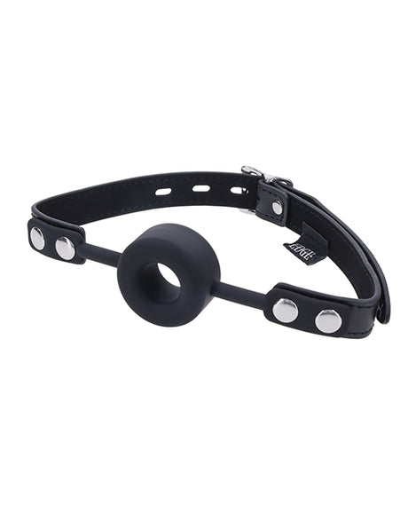Edge Silicone Ring Gag, Black - Adjustable Faux Leather Strap