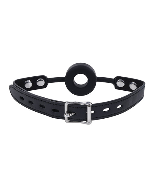 Edge Silicone Ring Gag, Black - Adjustable Faux Leather Strap