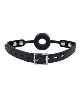 Edge Silicone Ring Gag, Black - Adjustable Faux Leather Strap