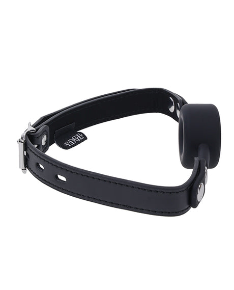 Edge Silicone Ring Gag, Black - Adjustable Faux Leather Strap