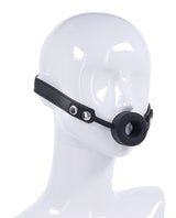Edge Silicone Ring Gag, Black - Adjustable Faux Leather Strap