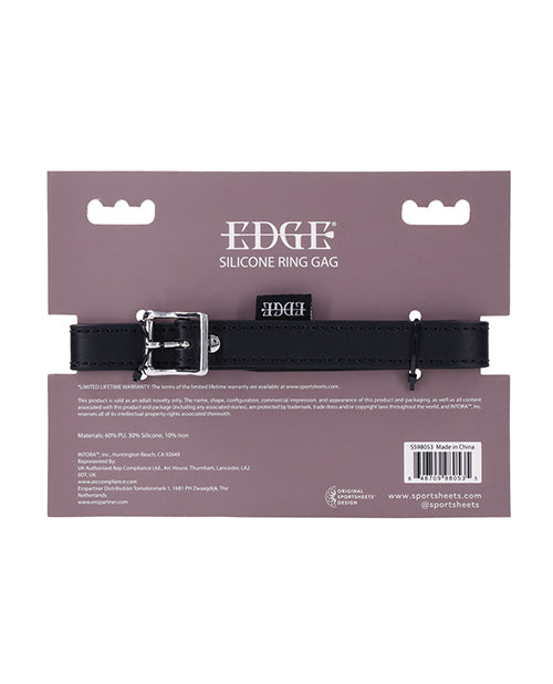 Edge Silicone Ring Gag, Black - Adjustable Faux Leather Strap