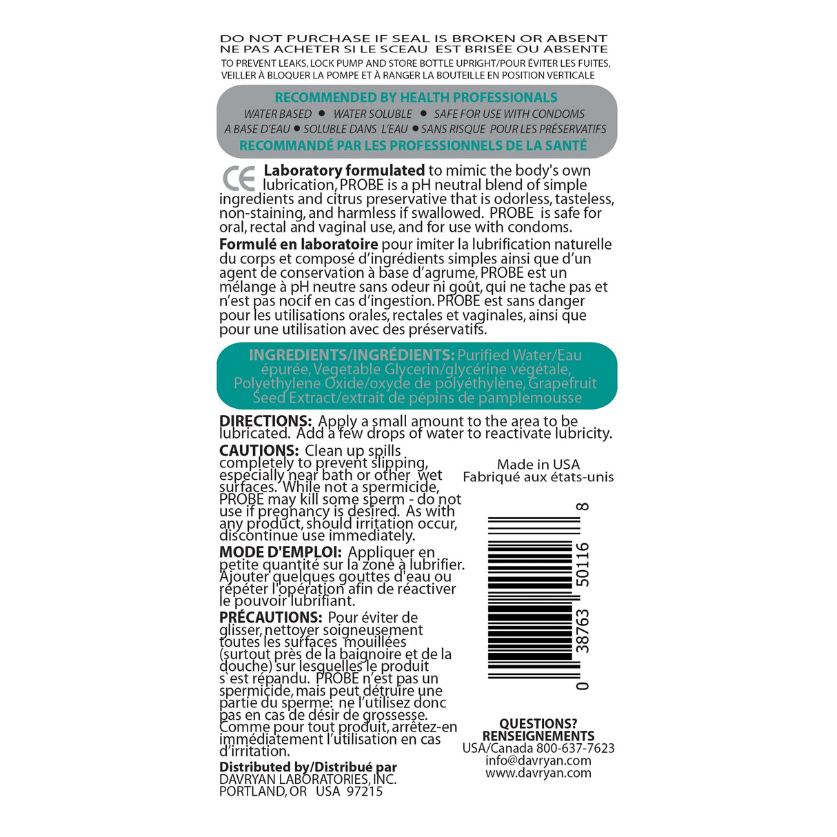 Probe Silky Light Water-Based Personal Lubricant 17 oz - P017