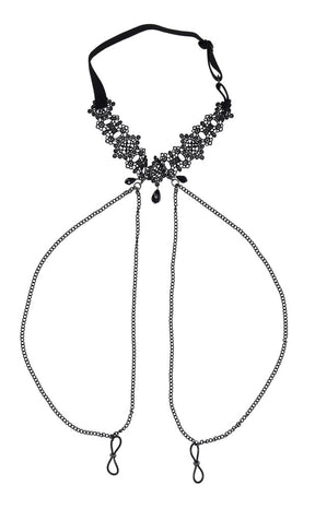 Sportsheets Lace Collar with Nipple Ties — Black - SS10104