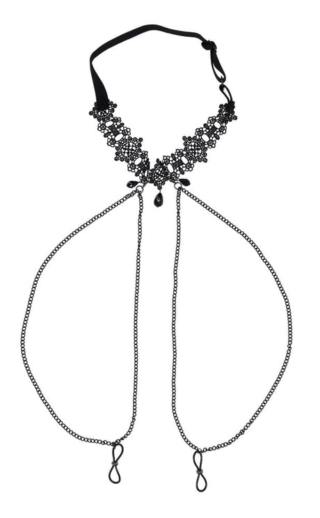 Sportsheets Lace Collar with Nipple Ties — Black - SS10104