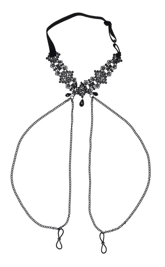 Sportsheets Lace Collar with Nipple Ties — Black - SS10104