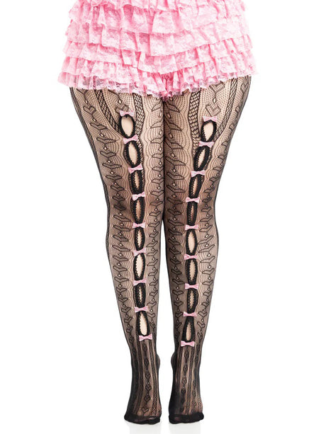 Leg Avenue Plus Sweetheart Striped Tights, 1X–2X, Black/Pink - LA-9733XBPK1X2