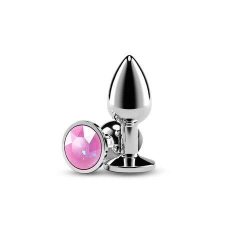 nsnovelties Rear Assets Small Aluminum Anal Plug — Silver with Pink Gem - NSN-0970-04