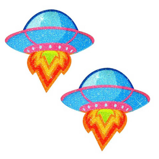 Neva Nude Blue UFO Glitter Nipple Covers — 2-Pack (3" x 3.5") - NN-FA-UFO-NS